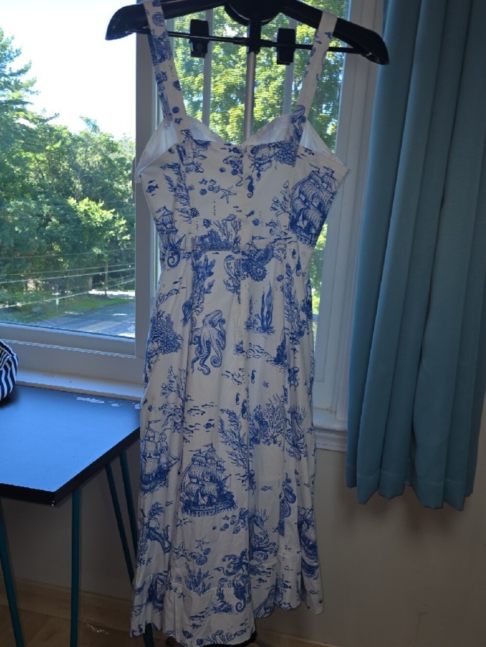 Avec Les Filles Blue and White Toile Midi Dress Size 8 - Picture 7 of 9